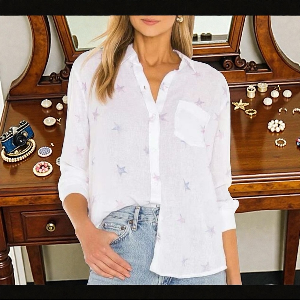 Rails Charli Tie Dye Stars‎ Button Down Shirt Women’s Size M Soft Linen